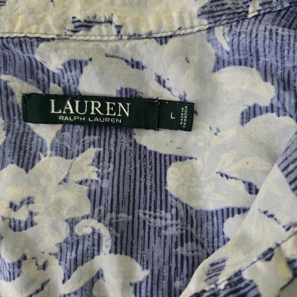 Floral Blue White Lauren Ralph Lauren Button Front Womens Shirt L - Picture 11 of 11